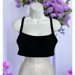 Gap Fit Power Medium Impact Black Sports Bra Sz Large Straight Neckline Stretch